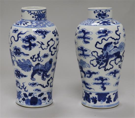 A pair of Chinese blue and white vases